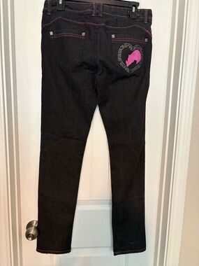 Echo Black Skinny Jeans with Pink Heart Detail